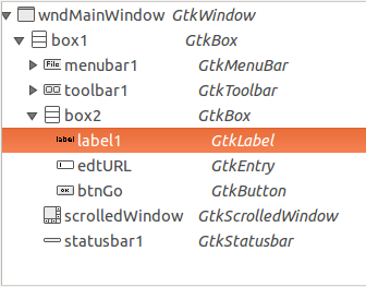 Widget tree with selected label1